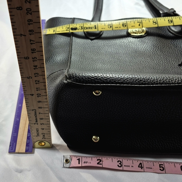 Anne Klein Black Faux Leather Lion Logo Tassel Tote Bag - Picture 7 of 16
